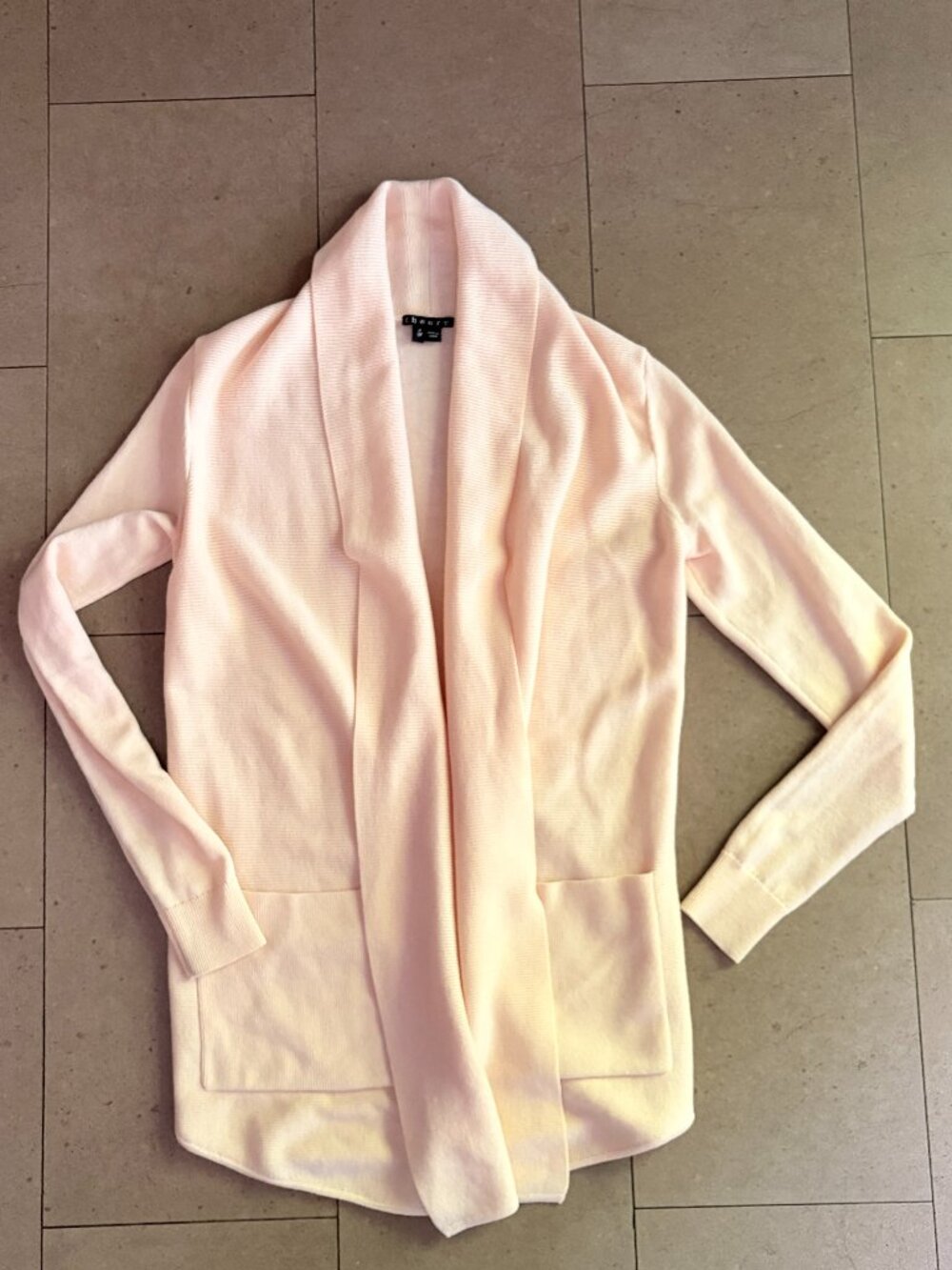 NWOT Theory Reeda Noble Open Cardigan Wool Sweater-Patch pockets-XS